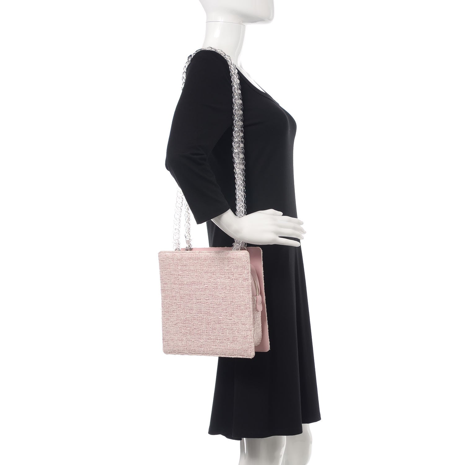 Chanel Tweed Zip Tote Pink White 2 of 12