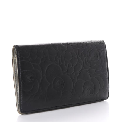 Chanel Lambskin Camellia Embossed Yen Wallet Black 2 of 11