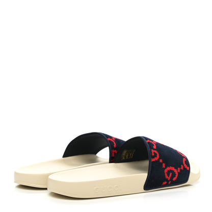 Gucci Terry Cloth GG Monogram Slide Sandals 40 Blue Red 4 of 8