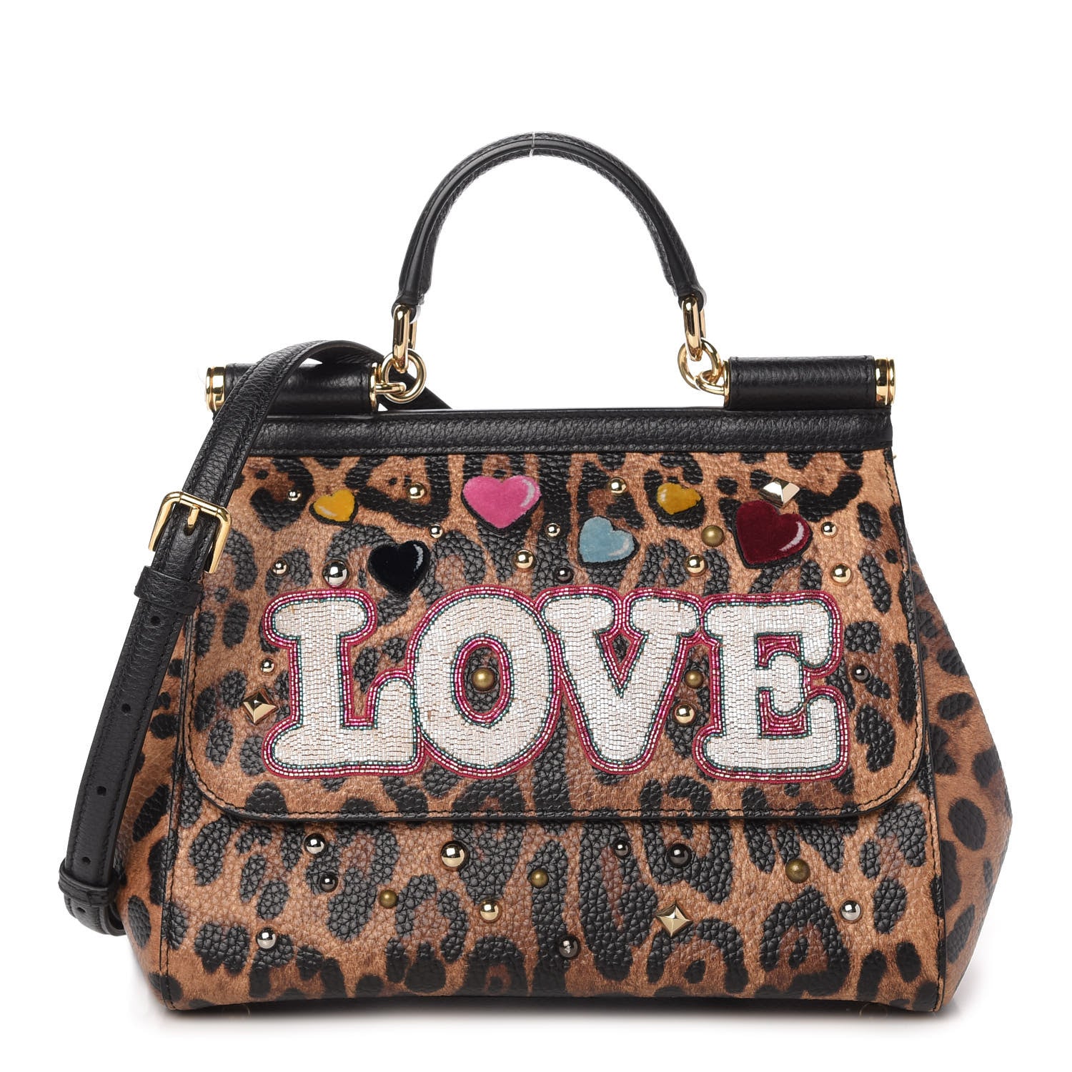 Dolce & Gabbana Dauphine Leopard Love Patch Medium Miss Sicily Satchel Brown Black 1 of 12