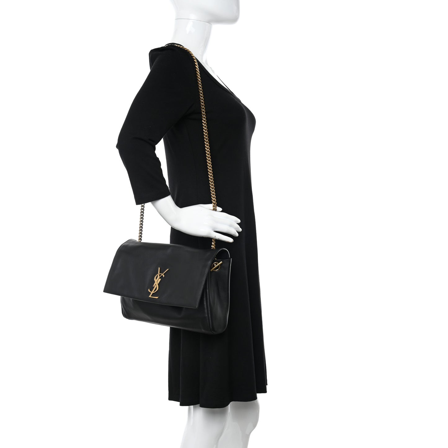 Smooth Calfskin Suede Medium Reversible Monogram Kate Satchel Black