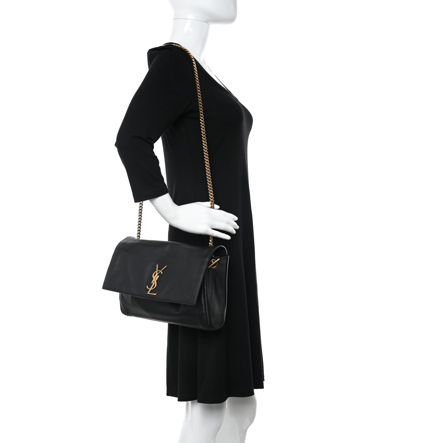 Saint Laurent Smooth Calfskin Suede Medium Reversible Monogram Kate Satchel Black 2 of 11