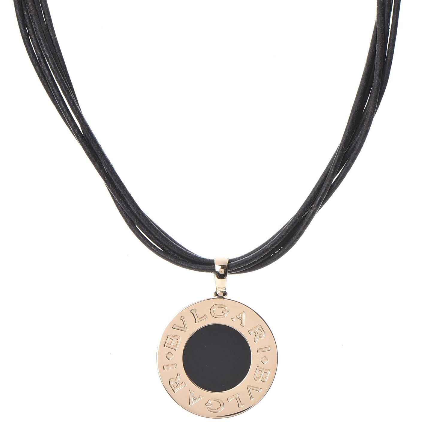 Stainless Steel 18K Yellow Gold Onyx BVLGARI BVLGARI Cord Pendant Necklace