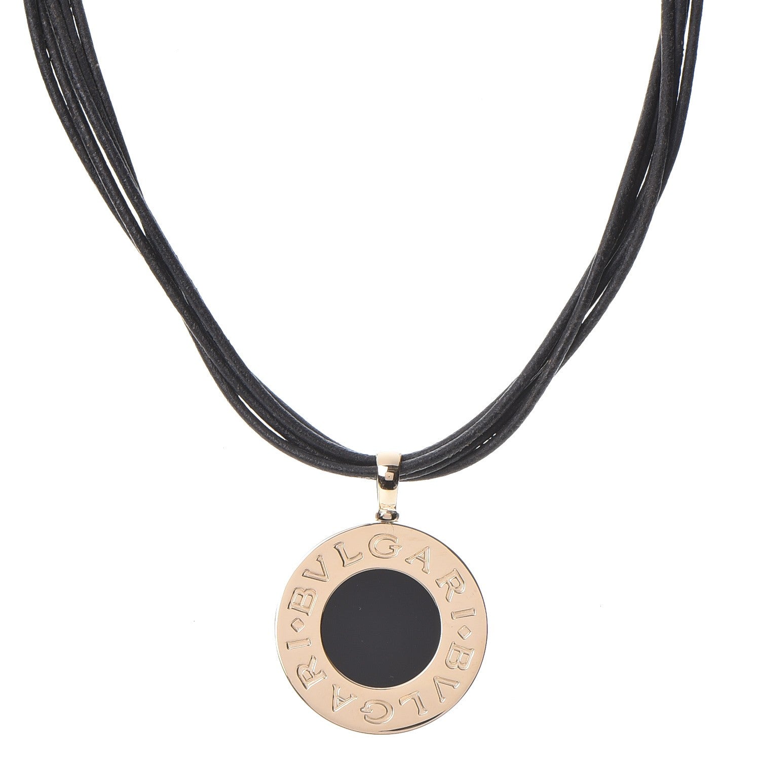 Bulgari Stainless Steel 18K Yellow Gold Onyx BVLGARI BVLGARI Cord Pendant Necklace 1 of 8