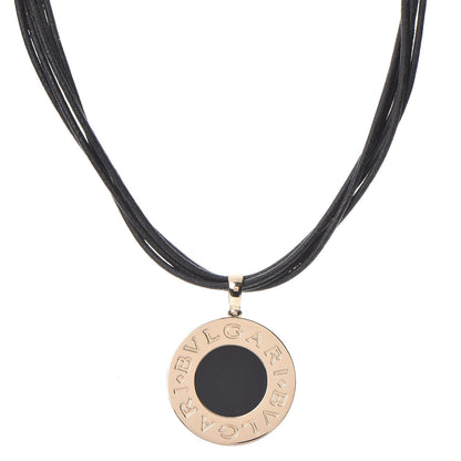 Bulgari Stainless Steel 18K Yellow Gold Onyx BVLGARI BVLGARI Cord Pendant Necklace 1 of 8