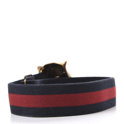 Gucci Web Feline Buckle Belt 95 38 Blue Red 2 of 5