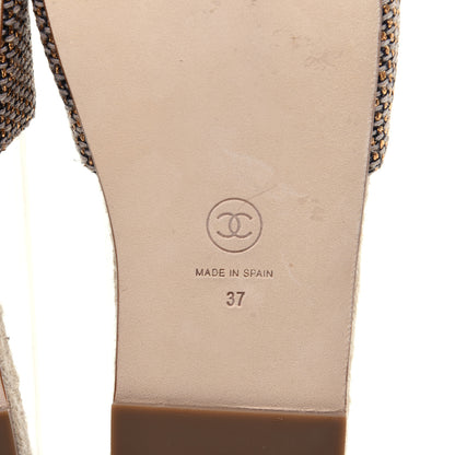 Chanel Metallic Tweed CC Espadrille Slip On Sandals 37 Beige Black 10 of 11