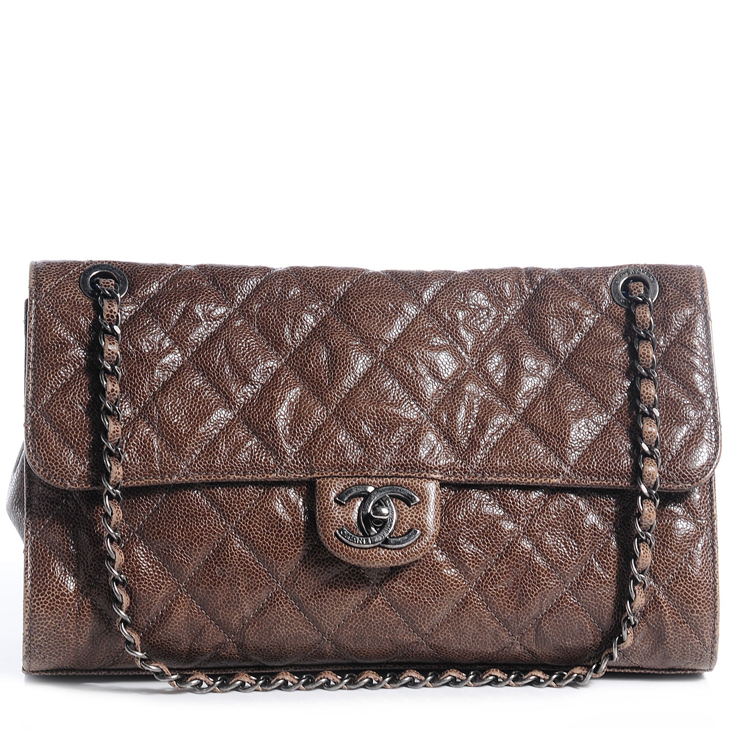Chanel Crumpled Grained Calfskin CC Crave Jumbo Flap Brown 1 of 12