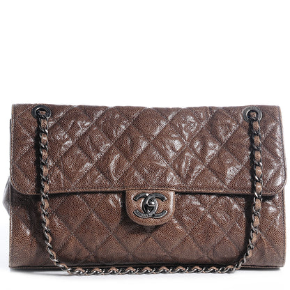 Chanel Crumpled Grained Calfskin CC Crave Jumbo Flap Brown 1 of 12