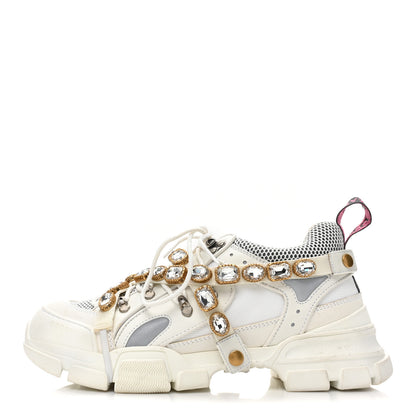 Gucci X SEGA Mesh Calfskin Suede Removable Crystals Mens Flashtrek Sneakers 10.5 Great White 1 of 7