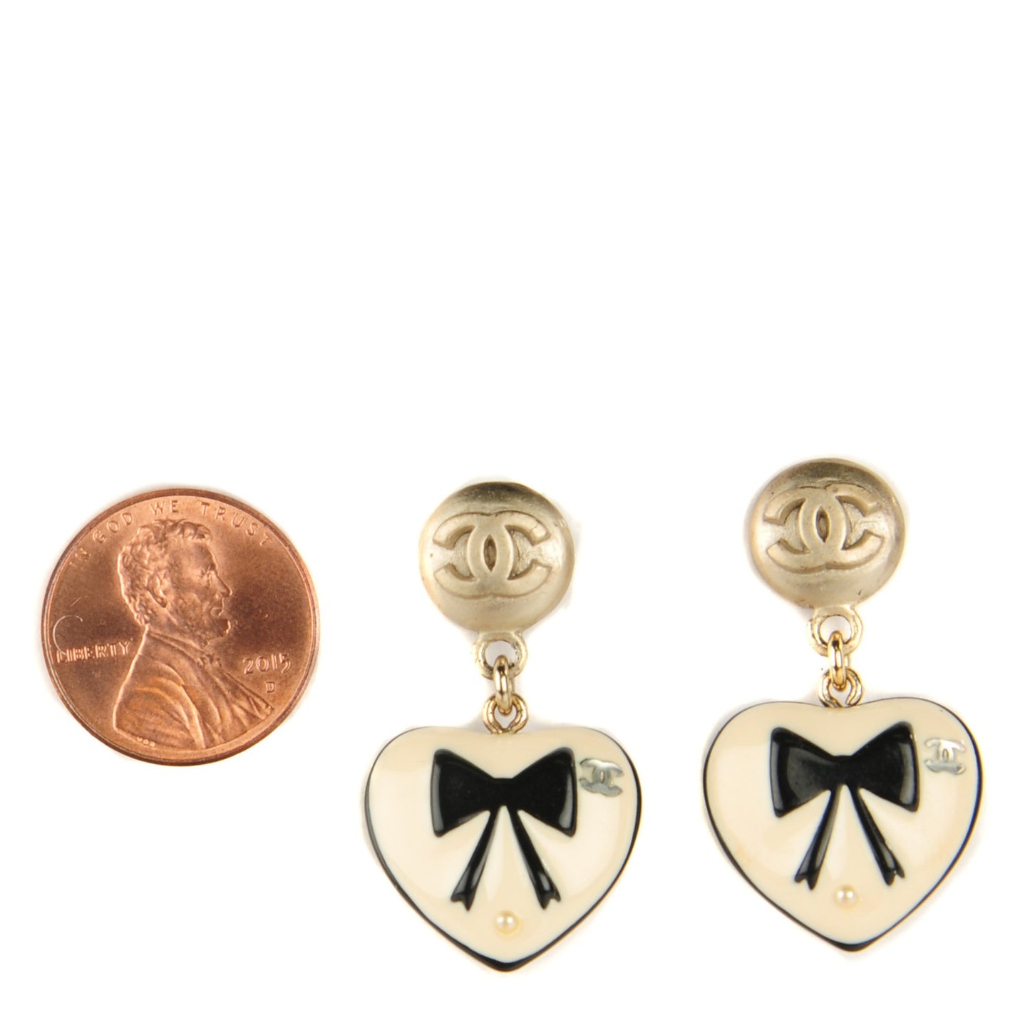 Enamel Heart Bow CC Dangle Earrings