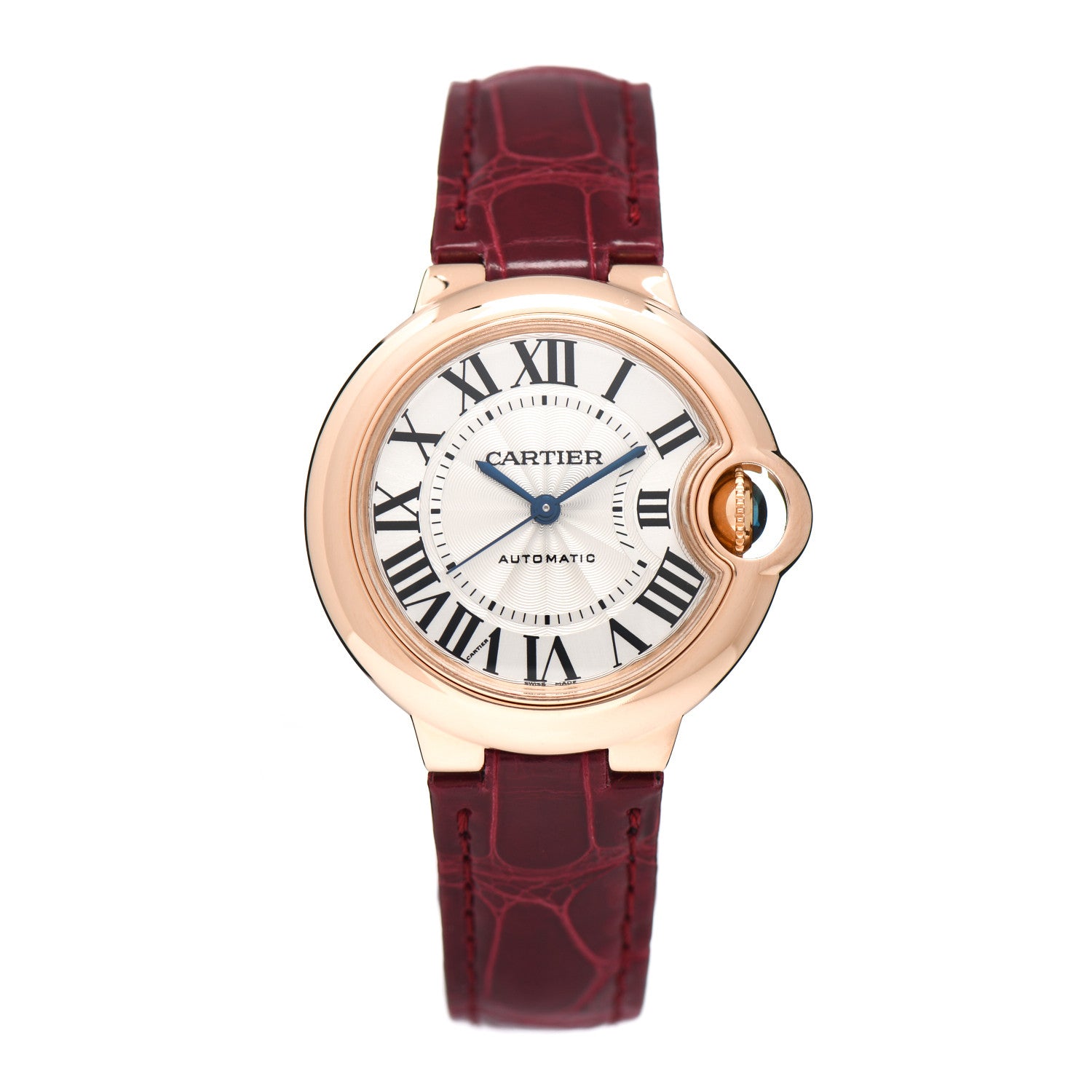 Cartier 18K Pink Gold Alligator 33mm Ballon Bleu De Cartier Automatic Watch Red 1 of 4