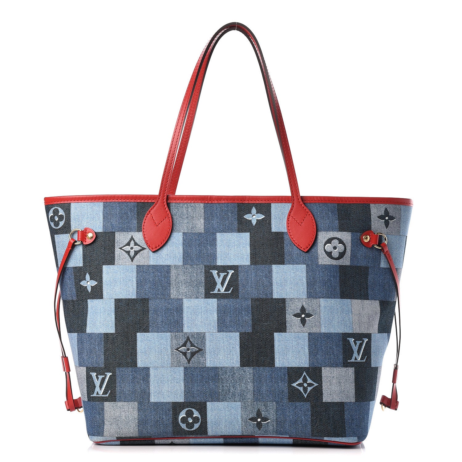 Louis Vuitton Denim Damier Monogram Patchwork Neverfull Blue Rouge 1 of 11