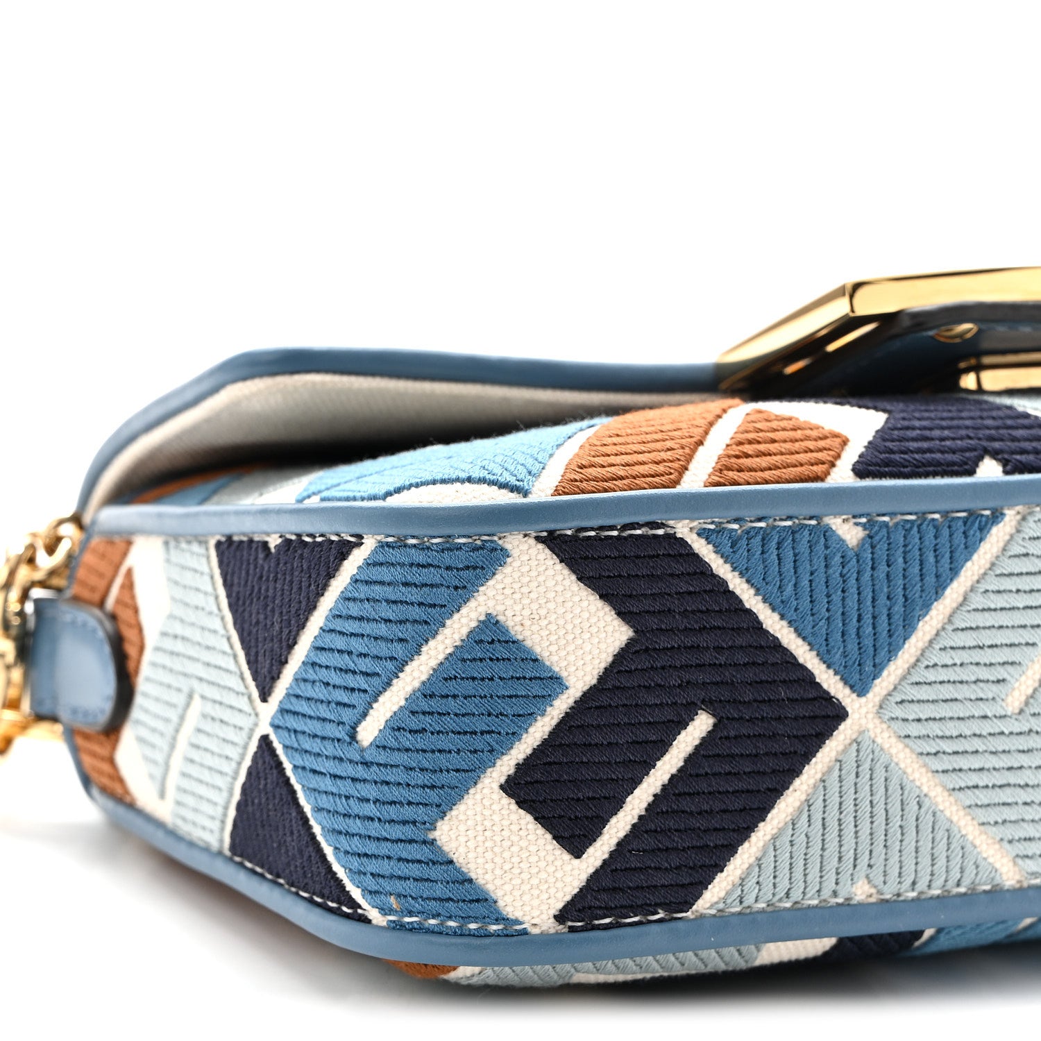 Fendi Canvas Vitello King Seta FF Embroidered Mini Baguette Blue Multicolor 9 of 10