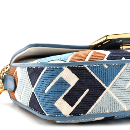 Fendi Canvas Vitello King Seta FF Embroidered Mini Baguette Blue Multicolor 9 of 10