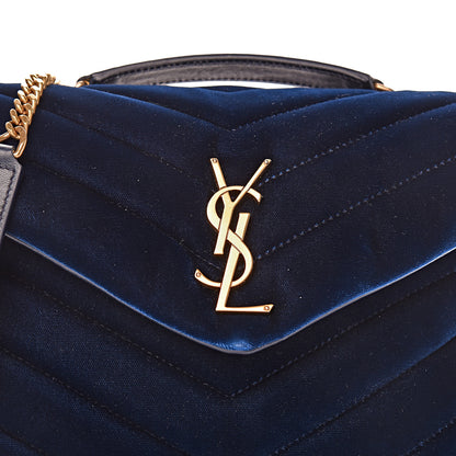 Saint Laurent Velvet Y Quilted Monogram Small Loulou Chain Satchel Medium Blue 21 of 21