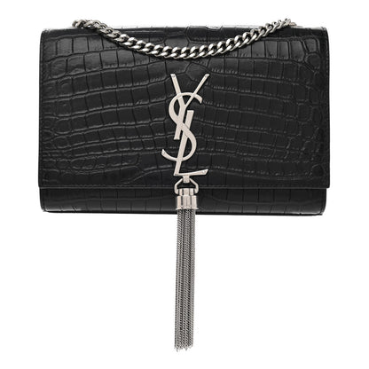 Saint Laurent Calfskin Crocodile Embossed Small Classic Monogram Kate Tassel Satchel Black 1 of 8