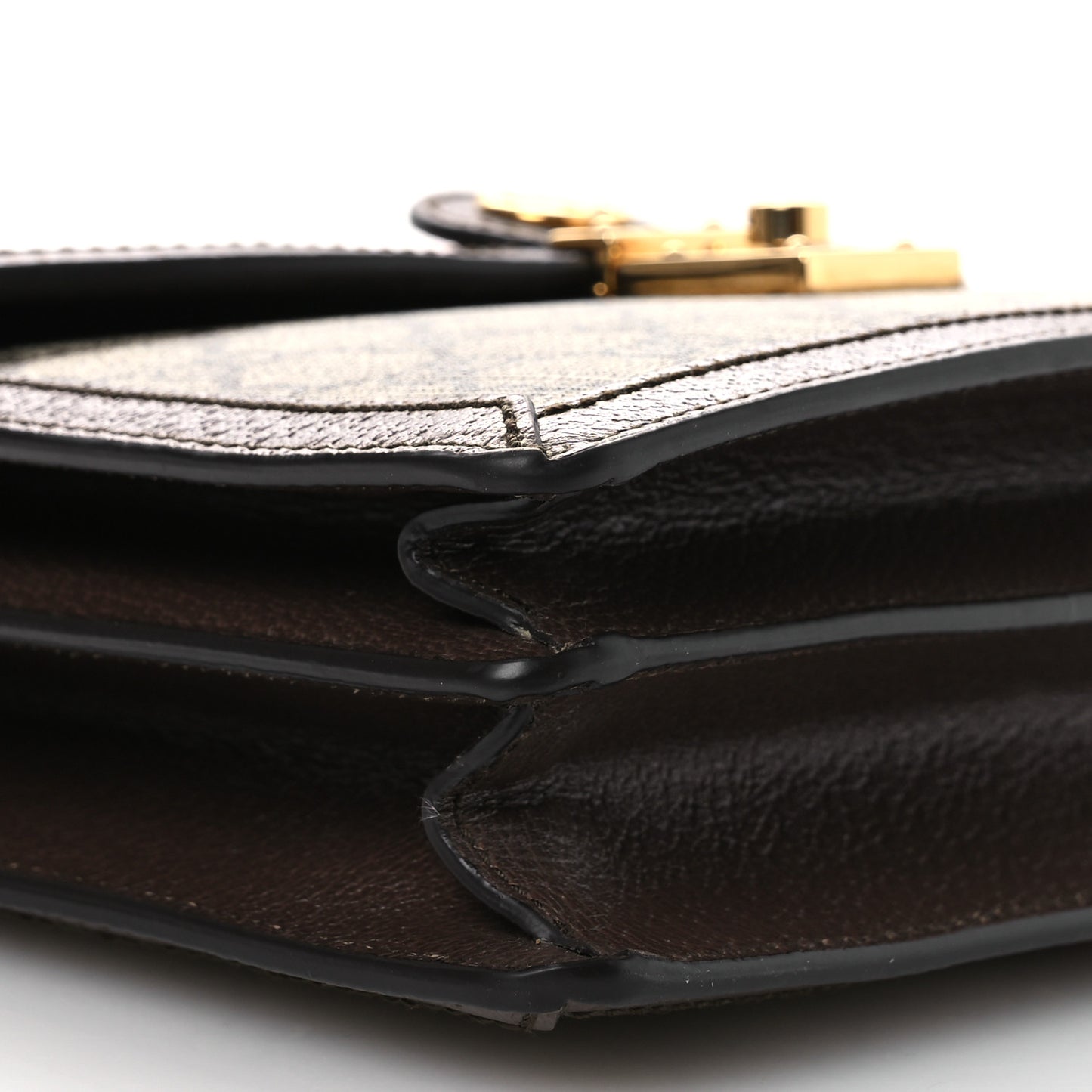GG Supreme Monogram Textured Dollar Calfskin Web Small Ophidia Padlock Top Handle Bag Beige Ebony New Acero