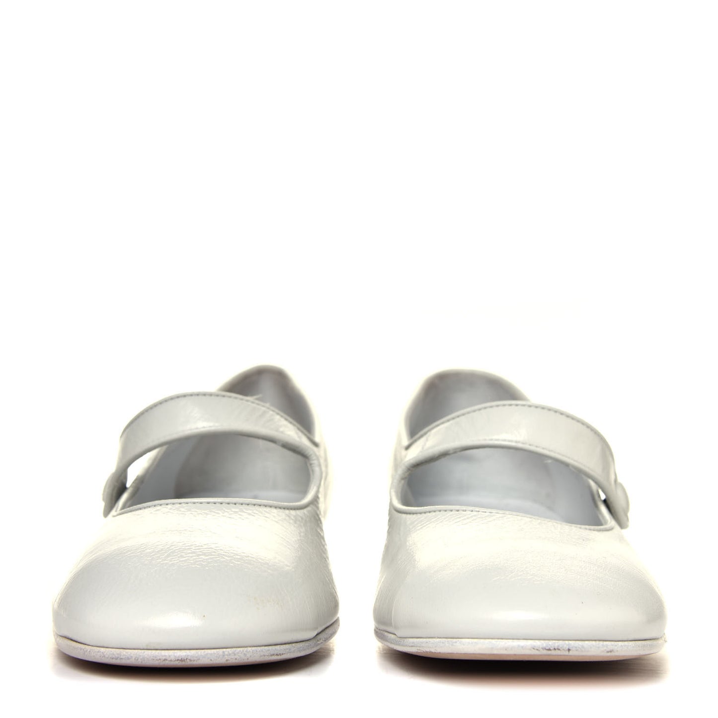 Patent Calfskin Mary Jane Strap Pumps 38.5 White