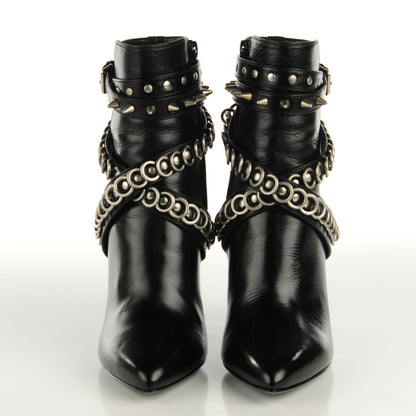 Saint Laurent Shiny Calfskin Multi-Studded Strap Fetish 105 Ankle Boots 36 Black 2 of 8