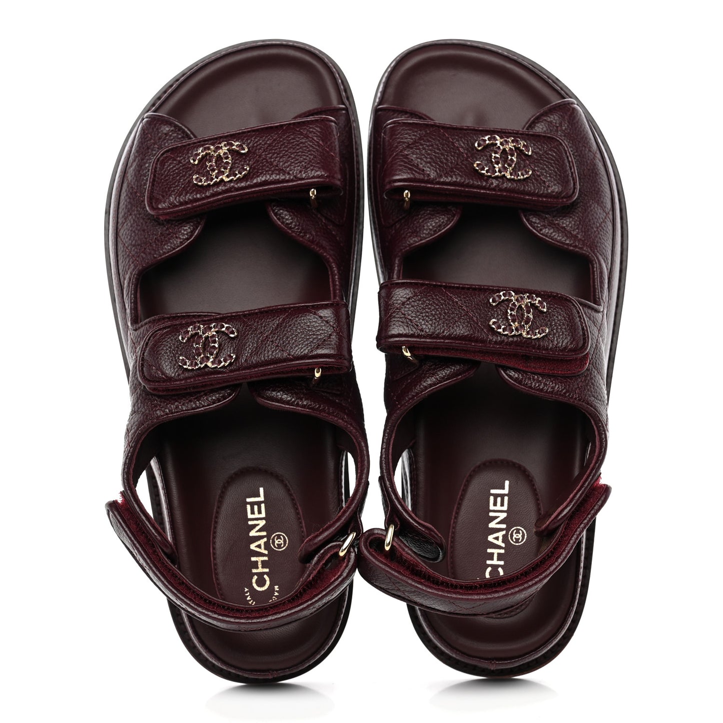 Grained Calfskin Velcro Dad Sandals 37 Burgundy