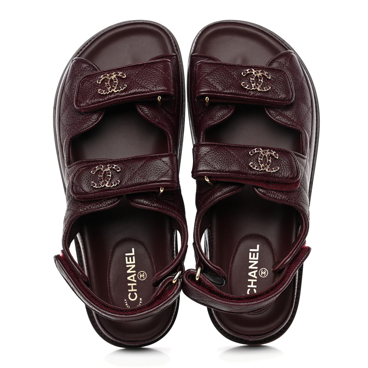 Chanel Grained Calfskin Velcro Dad Sandals 37 Burgundy 5 of 10