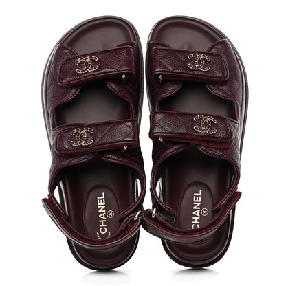 Chanel Grained Calfskin Velcro Dad Sandals 37 Burgundy 5 of 10