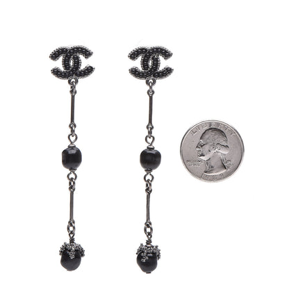 Chanel Pearl Beaded CC Long Drop Earrings Silver 2 of 5