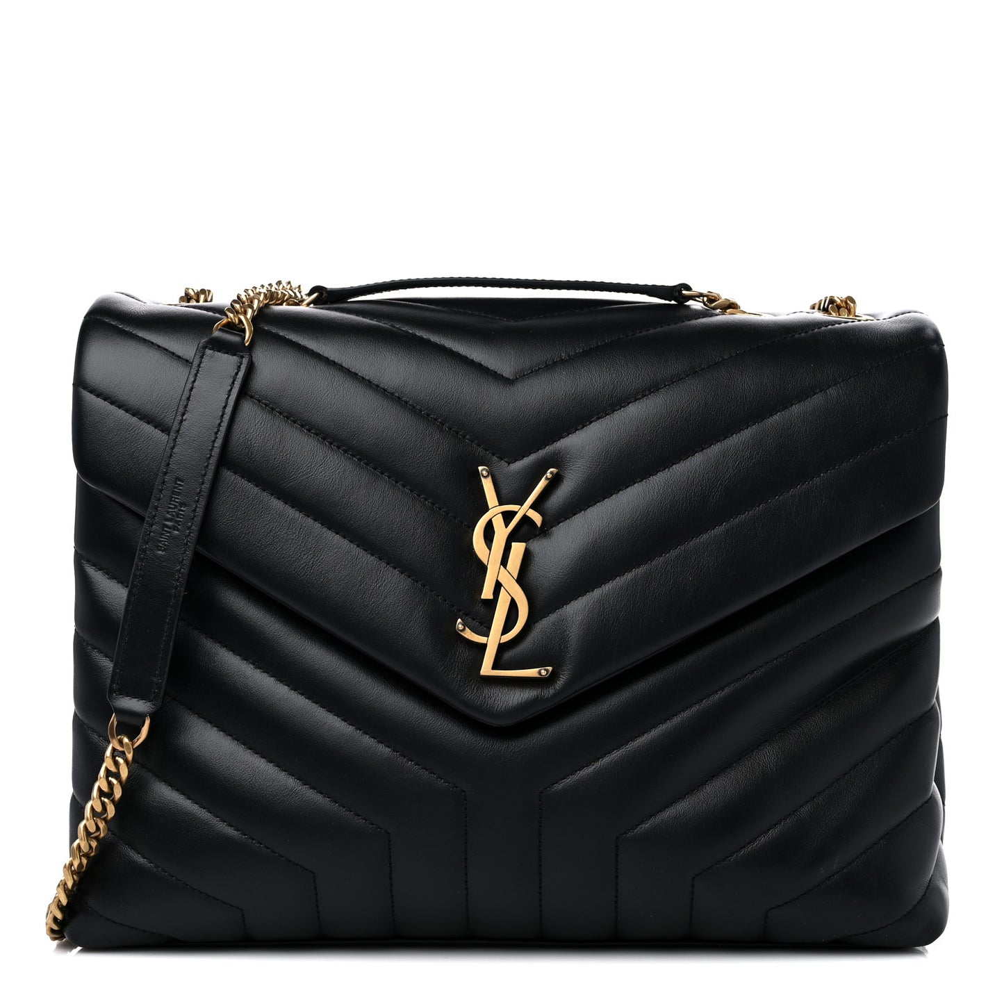 Calfskin Y Quilted Monogram Medium Loulou Chain Satchel Black