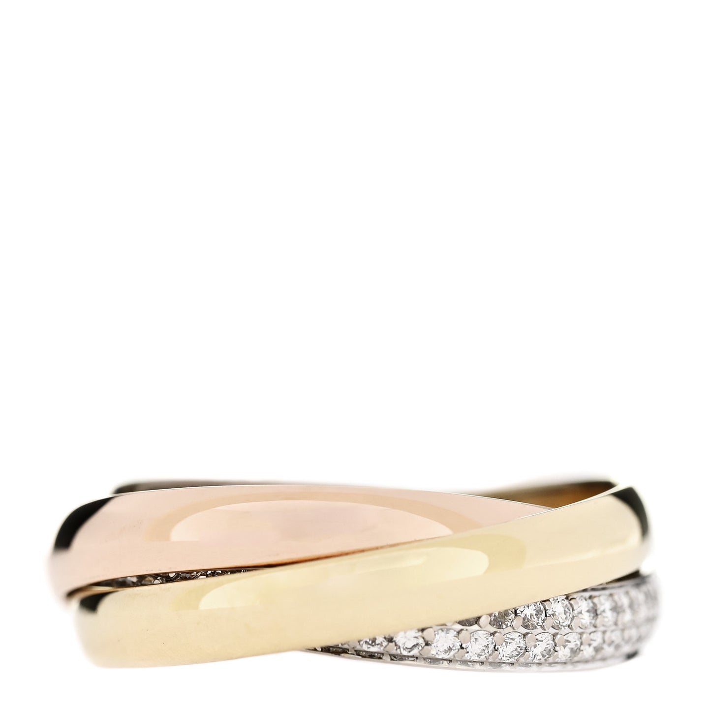 18K White Yellow Pink Gold Diamond Small Trinity Paved Ring 51 5.75