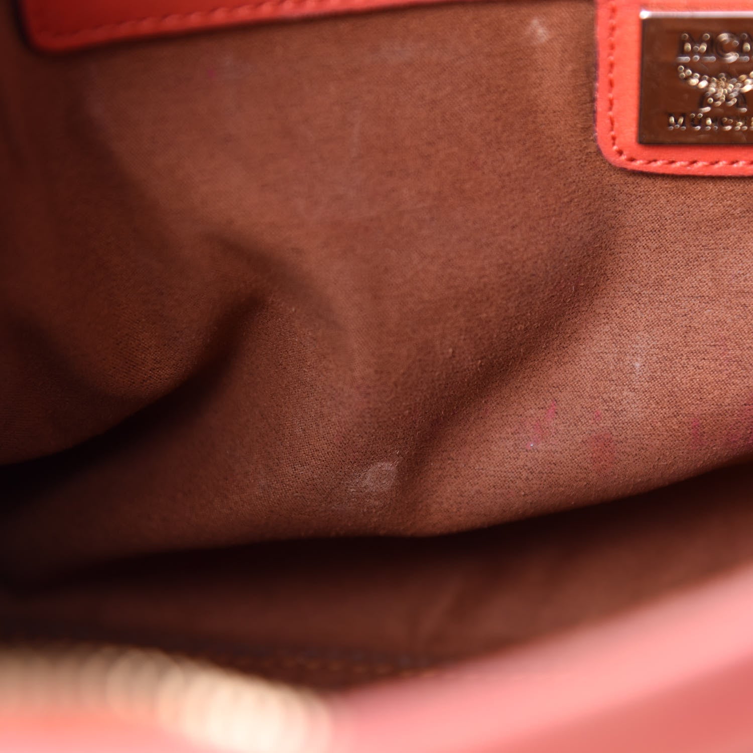 MCM Visetos Bi-Color Chain Crossbody Bag Cognac Red 14 of 18