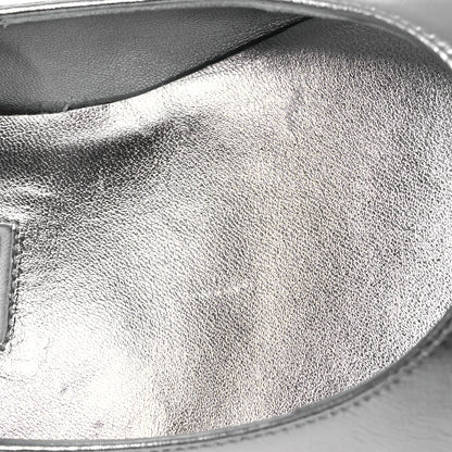 Chanel Laminated Calfskin Grosgrain Mary Janes Flats 37 Silver Black 10 of 12