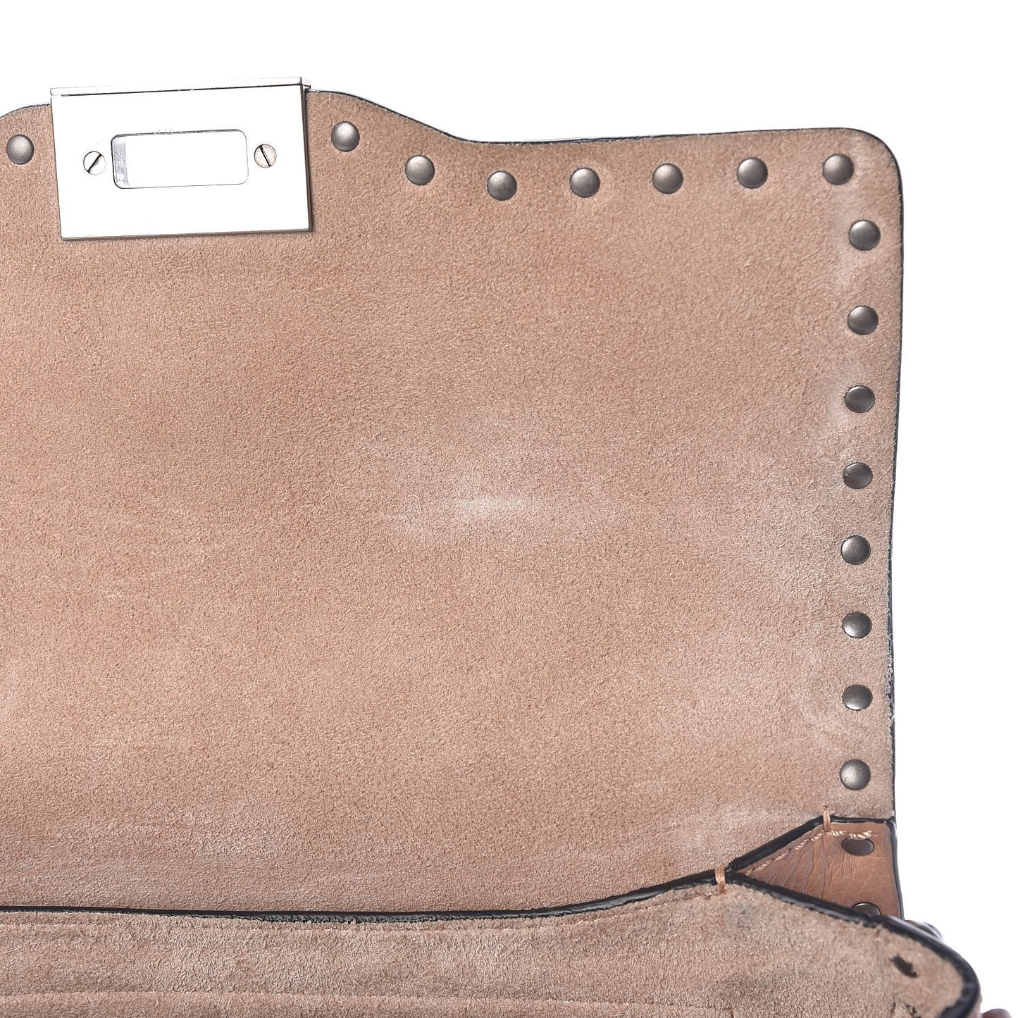 Pebbled Calfskin Medium Rockstud Rolling Flap Saddle Bag Soft Noisette
