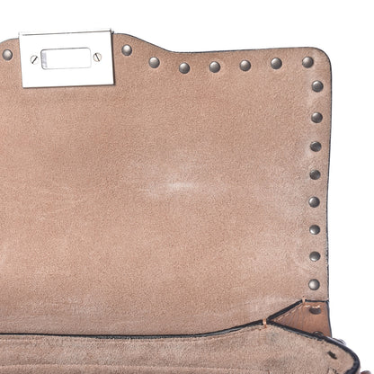 Valentino Garavani Pebbled Calfskin Medium Rockstud Rolling Flap Saddle Bag Soft Noisette 13 of 14