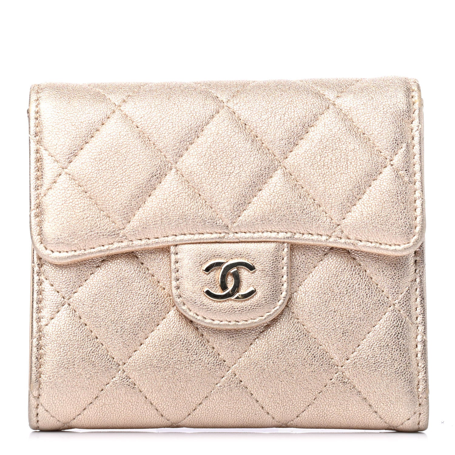 Chanel Metallic Lambskin Quilted Compact Flap Wallet Gold 1 of 4