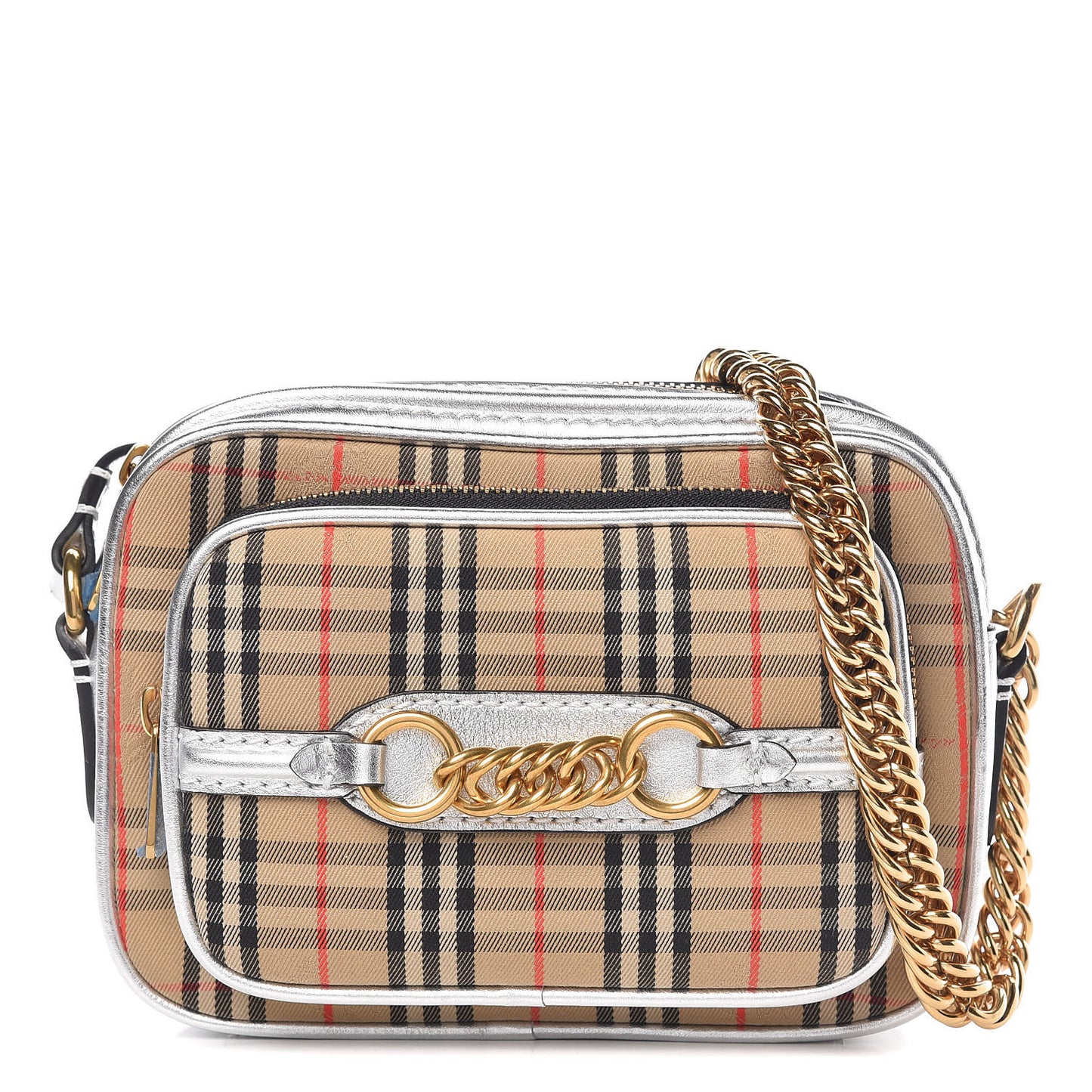 Smooth Calfskin 1983 Knight Check Link Camera Bag Silver