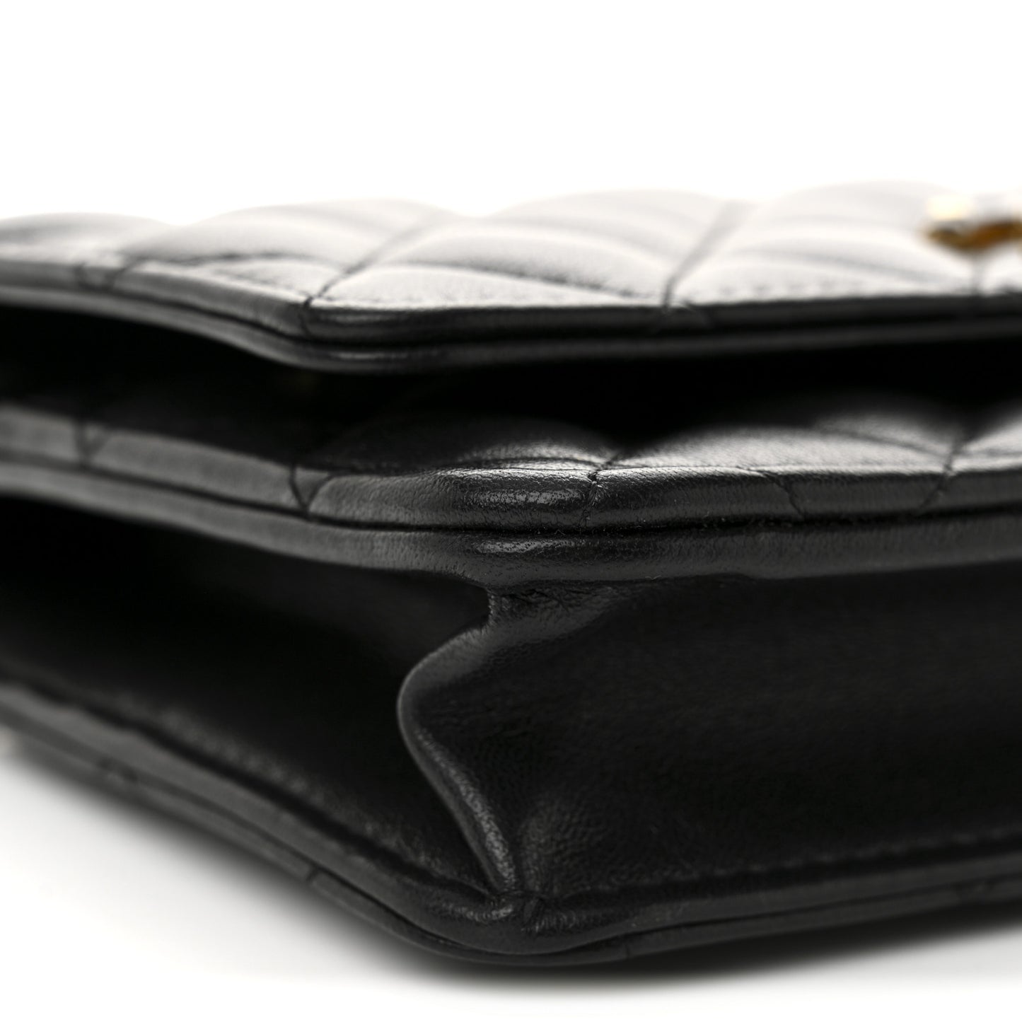 Shiny Lambskin Quilted Enamel Wallet On Chain WOC Black