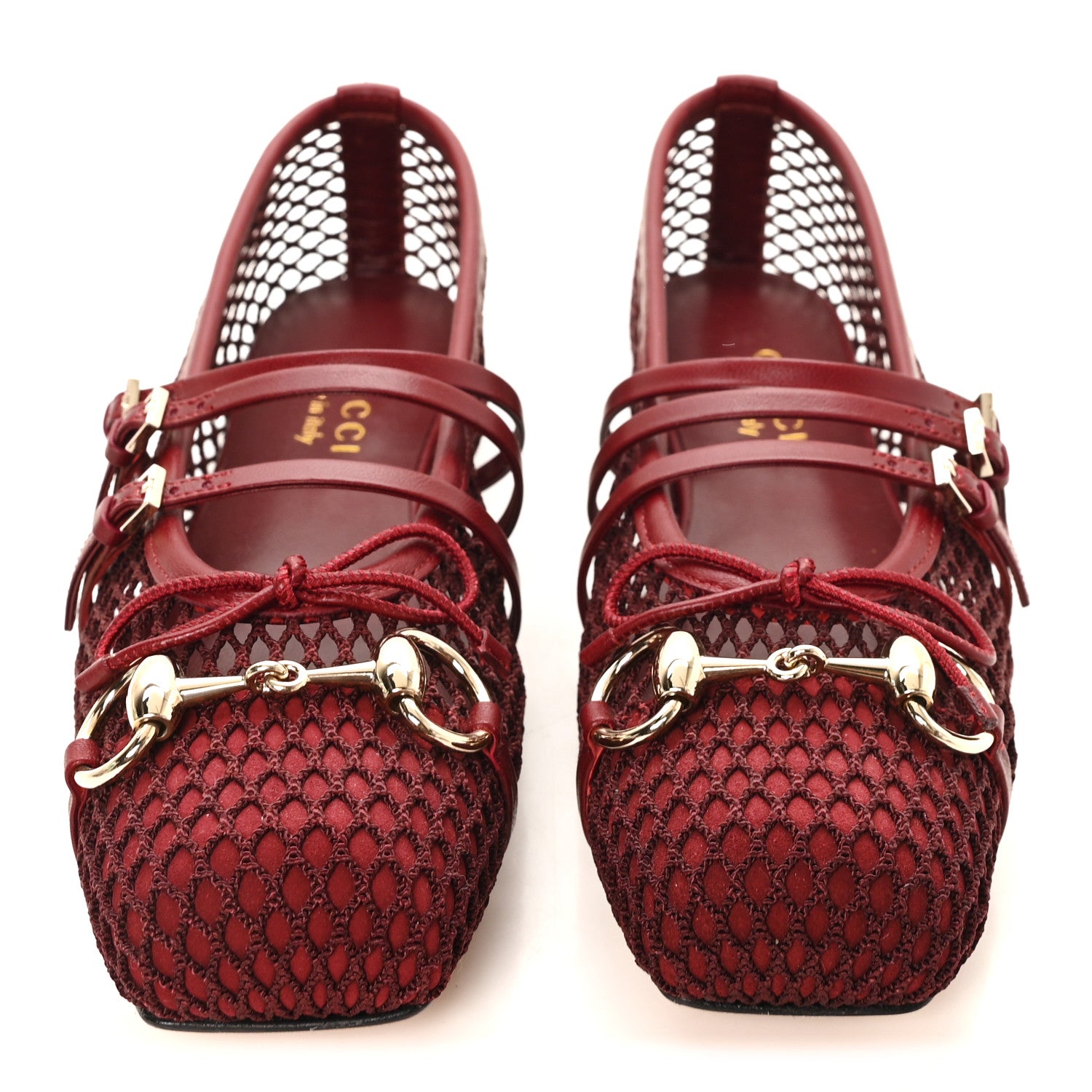 Gucci Video Net Nappa Horsebit Ballerina Flats 36 Rosso Ancora 4 of 9
