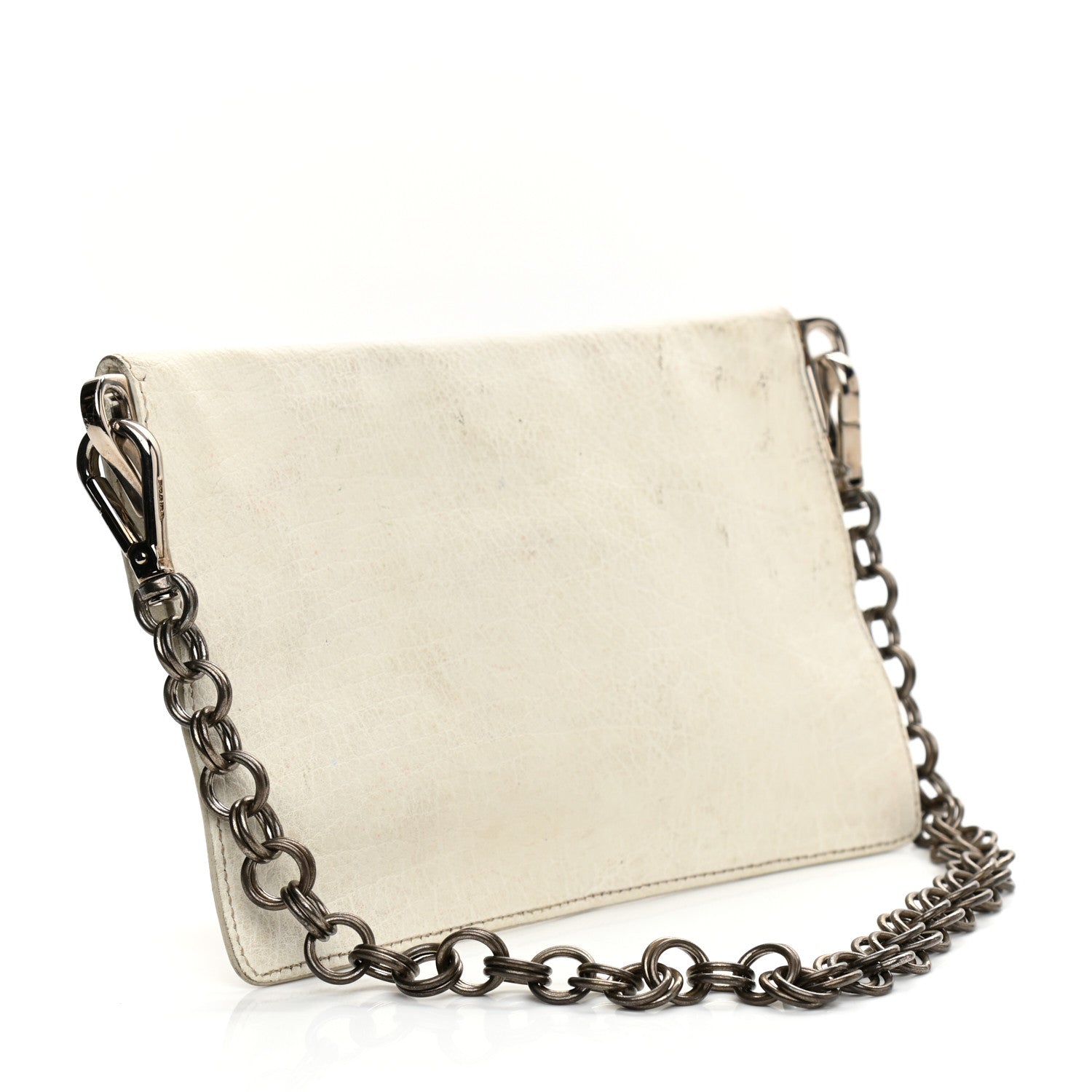 Prada Buffalo Metal Foldover Pushlock Chain Shoulder Bag White 3 of 11