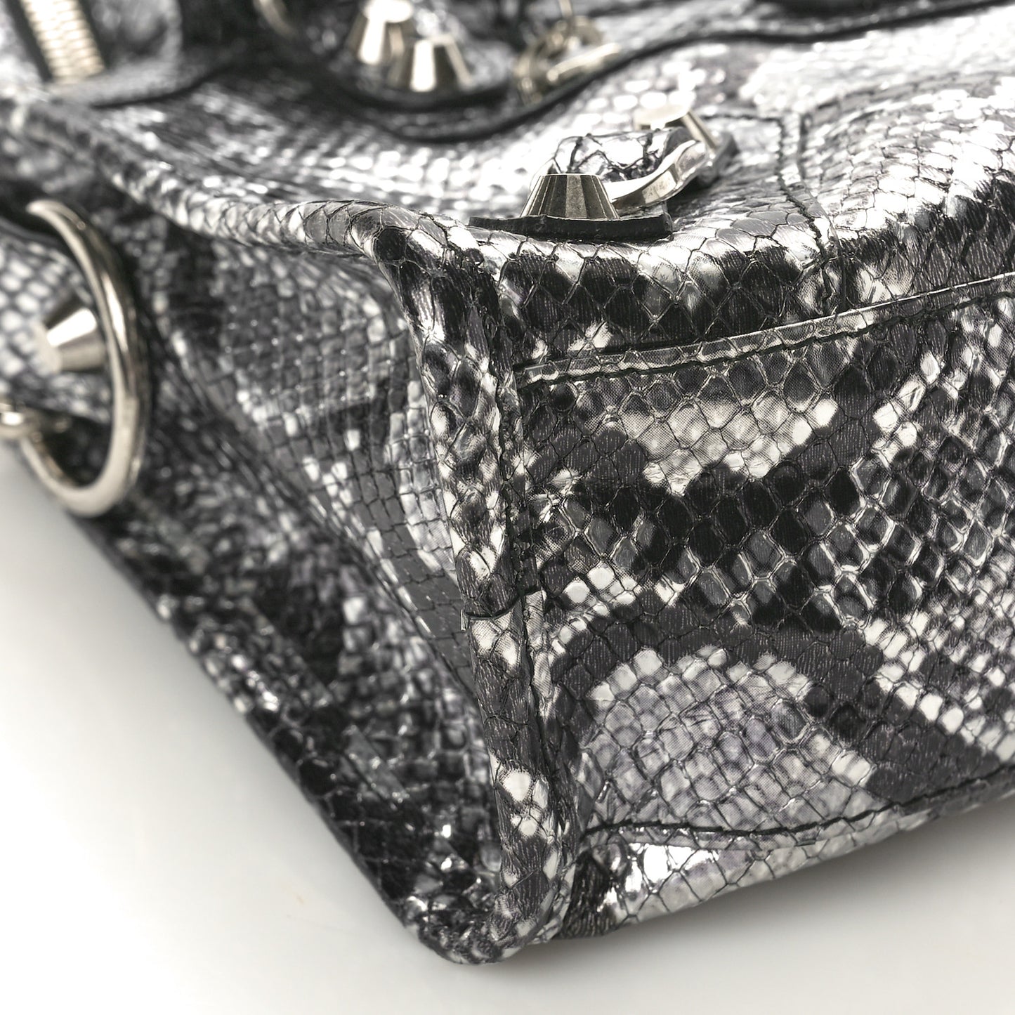 Metallic Calfskin Snakeskin Embossed Classic Silver Hardware Mini City Silver