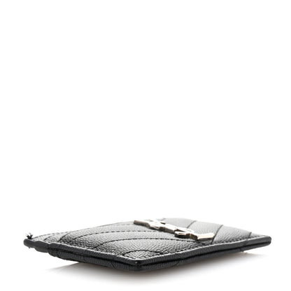 Saint Laurent Grain De Poudre Matelasse Chevron Monogram Credit Card Case Black 4 of 7