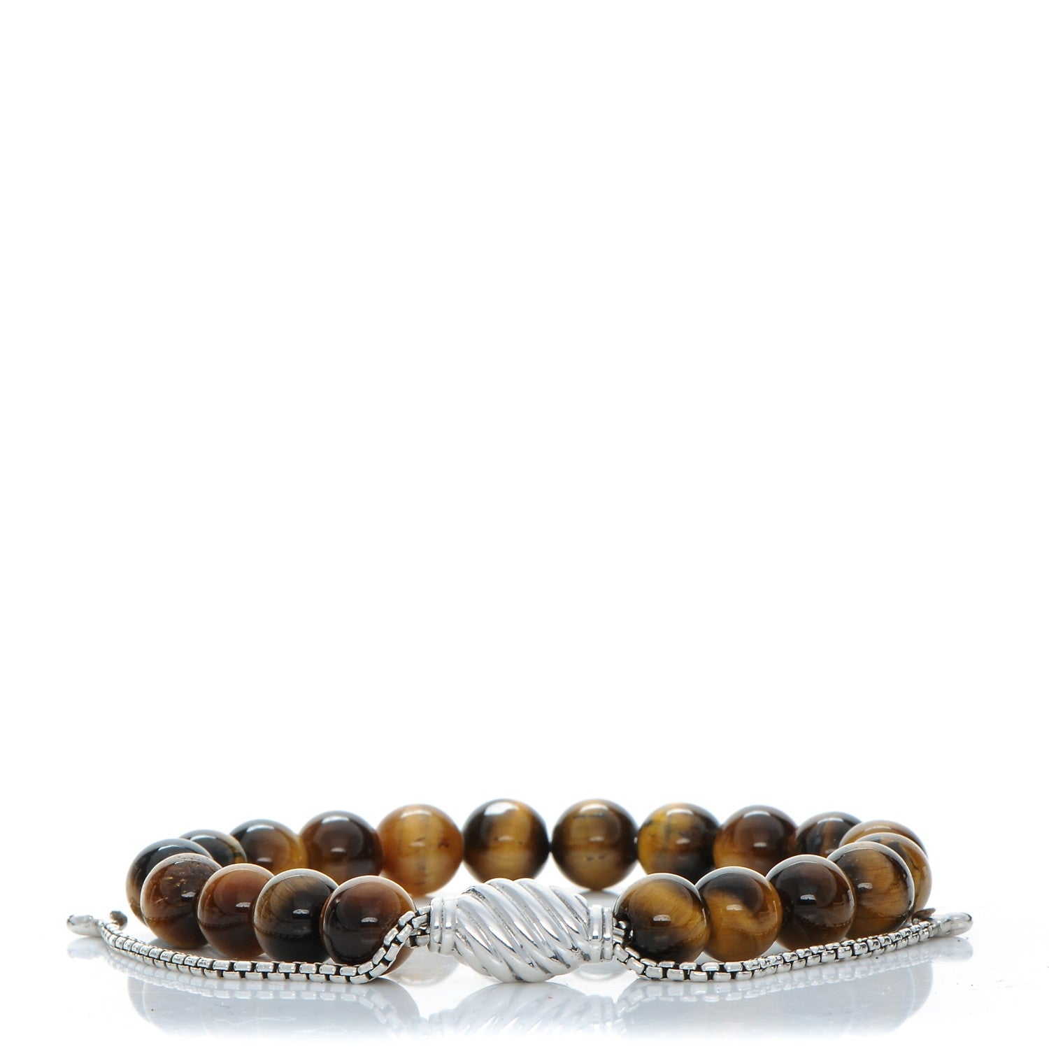 David Yurman Sterling Silver Tiger's Eye 8mm Spiritual Beads Adjustable Bracelet 1 of 4