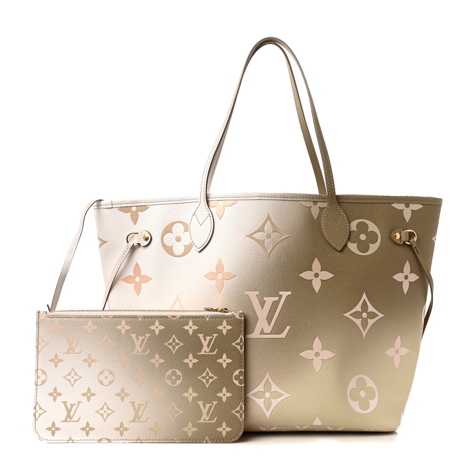 studio image of louis vuitton Giant Spring In The City Neverfull MM Sunset Kaki FASHIONPHILE