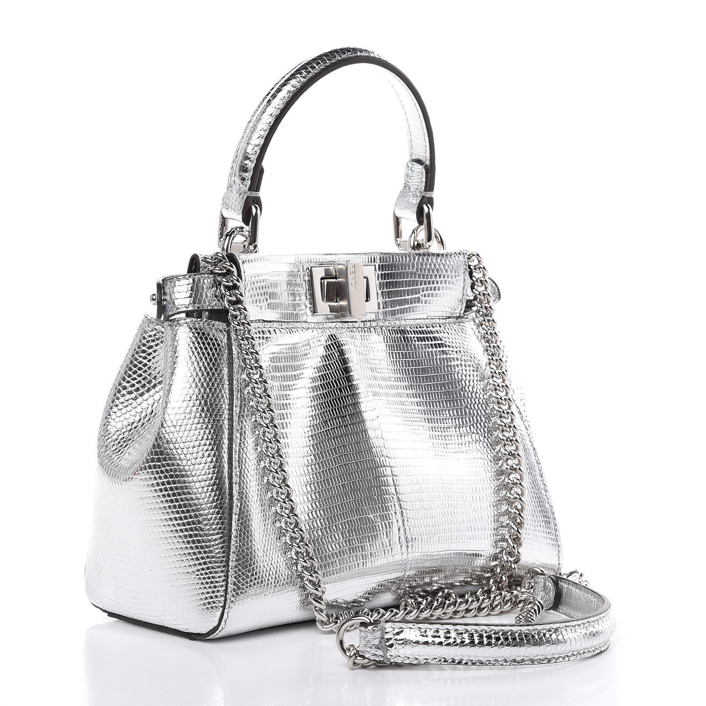 Metallic Lizard XS Peekaboo Iconic Satchel Silver