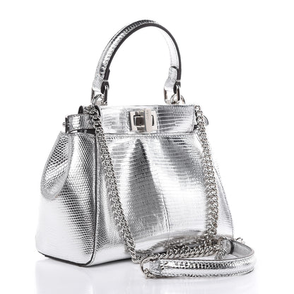 Fendi Metallic Lizard XS Peekaboo Iconic Satchel Silver 3 of 8