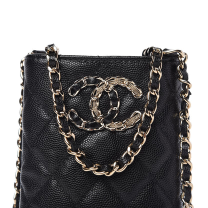 Chanel Caviar Quilted French New Wave Phone Holder With Chain Black 11 of 11