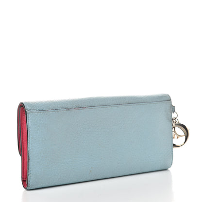 Christian Dior Bullcalf Diorissimo Long Wallet Sky Blue Pink 3 of 19