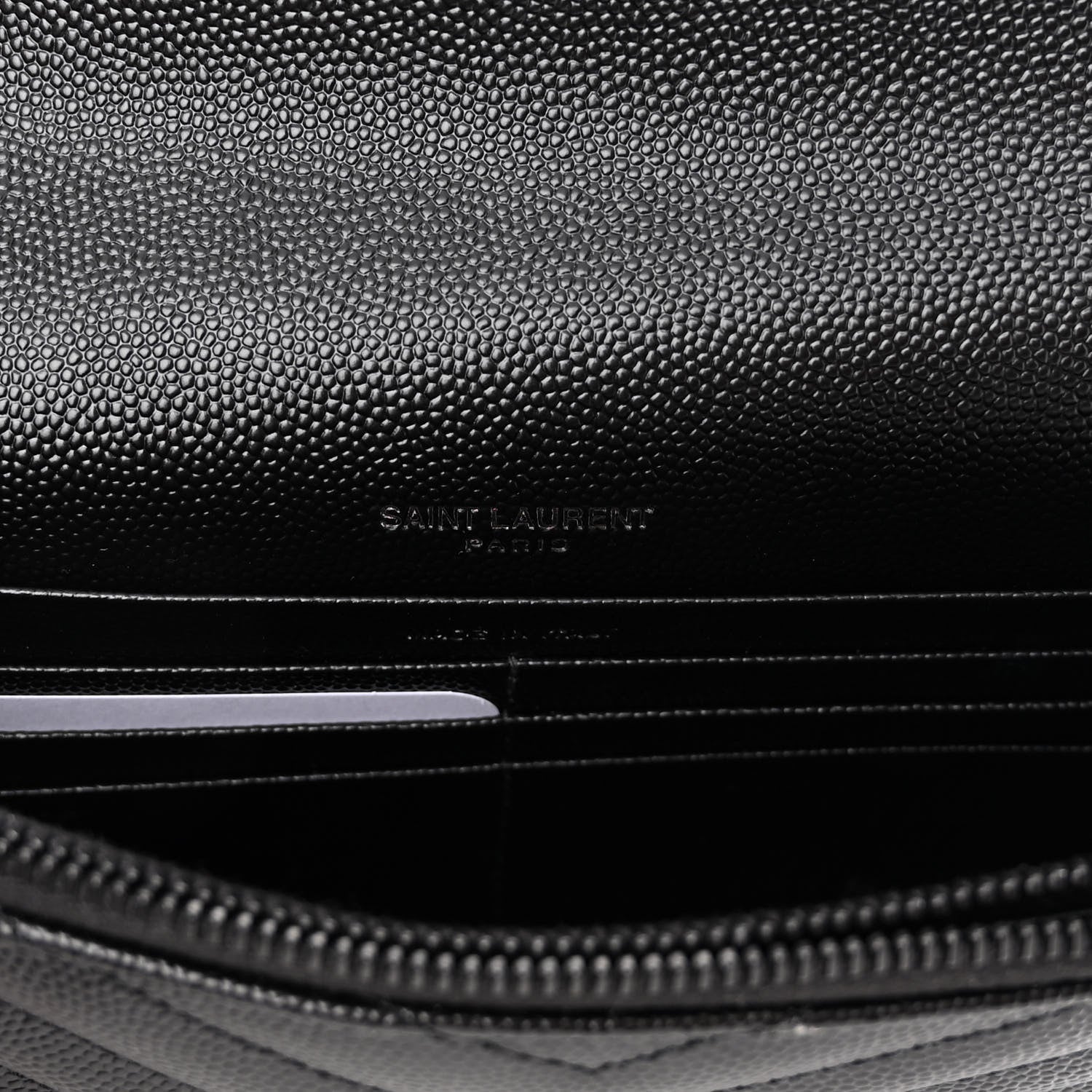Saint Laurent Grain De Poudre Matelasse Chevron Monogram Monochrome Envelope Chain Wallet Black 6 of 9