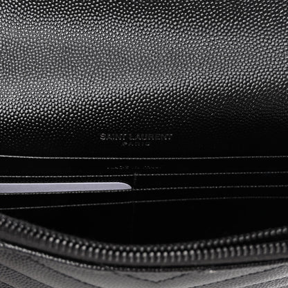 Saint Laurent Grain De Poudre Matelasse Chevron Monogram Monochrome Envelope Chain Wallet Black 6 of 9