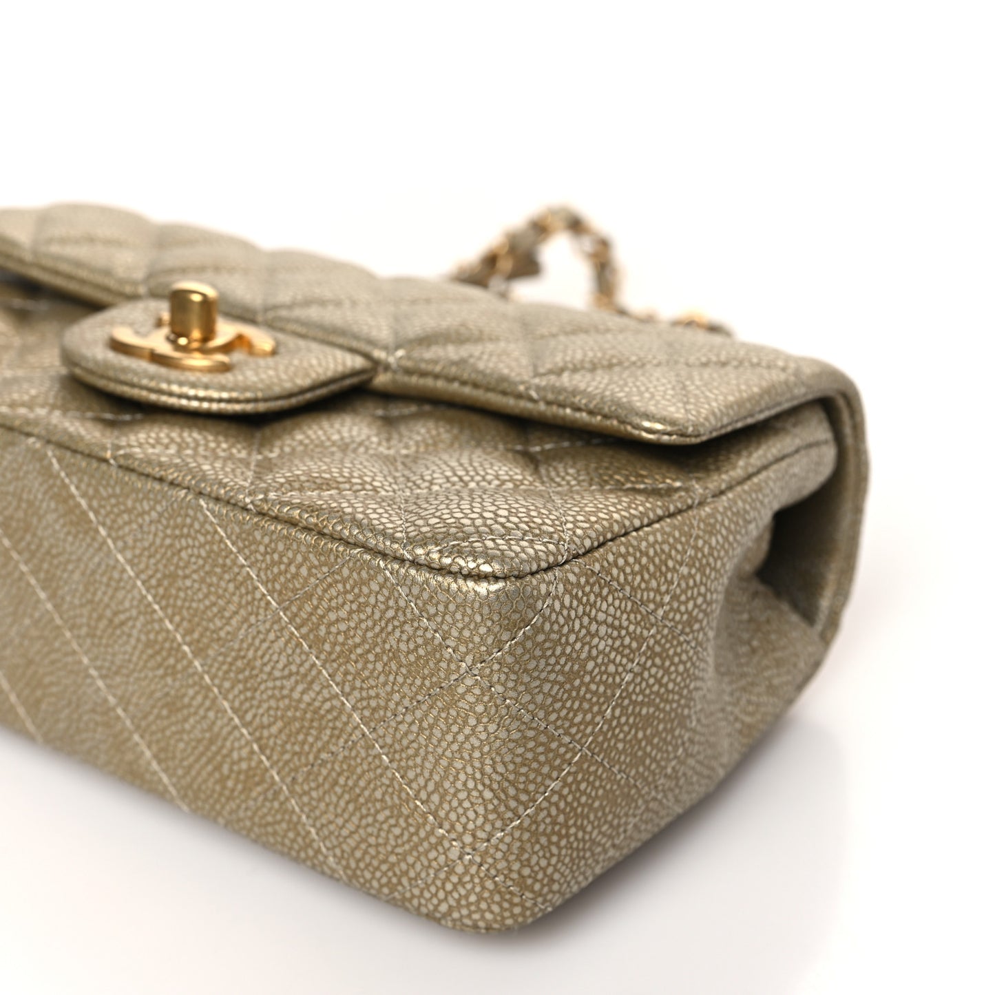 Metallic Caviar Quilted Mini Rectangular Flap Gold